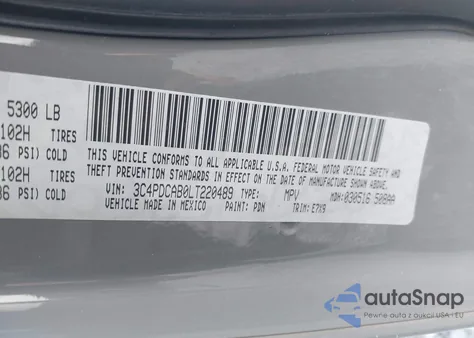 2020 Dodge Journey Se Value z USA, uszkodzony, nr VIN 3C4PDCAB0LT220489